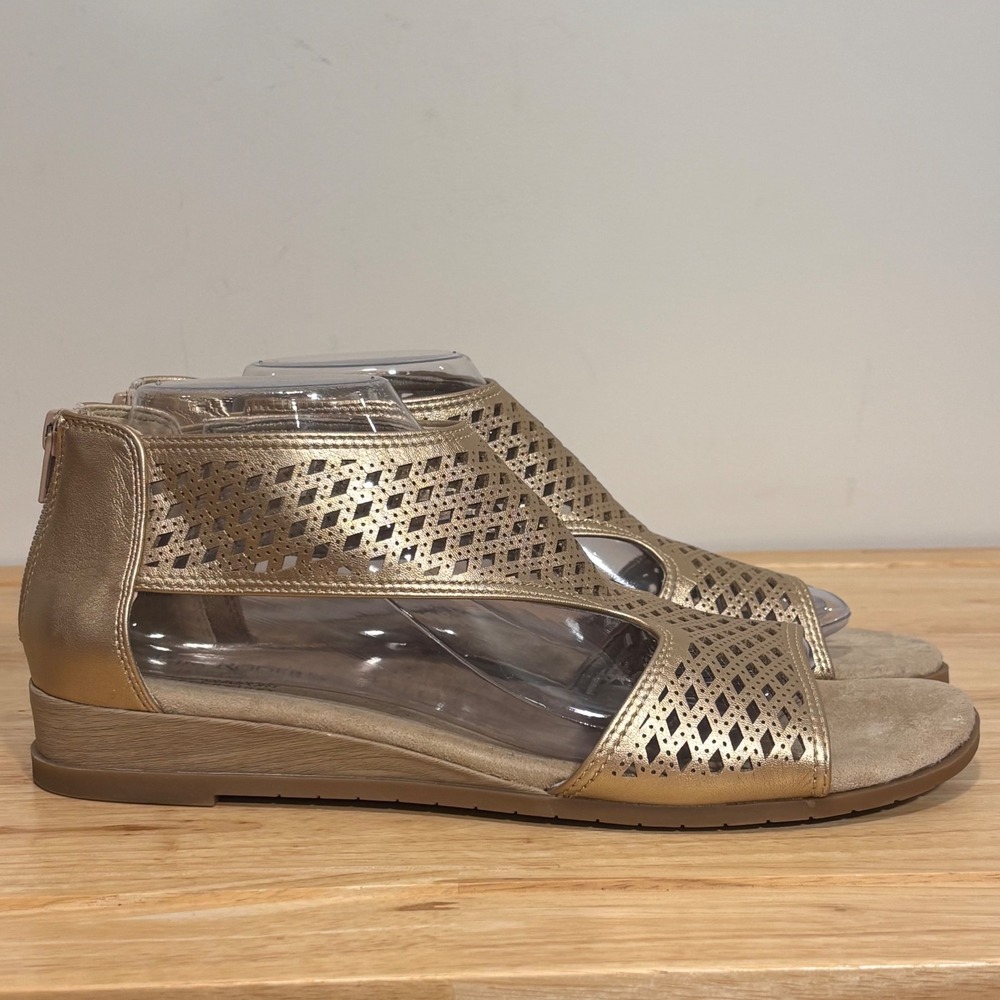 Kim Rogers Gold Perforated Wedge Sandals
